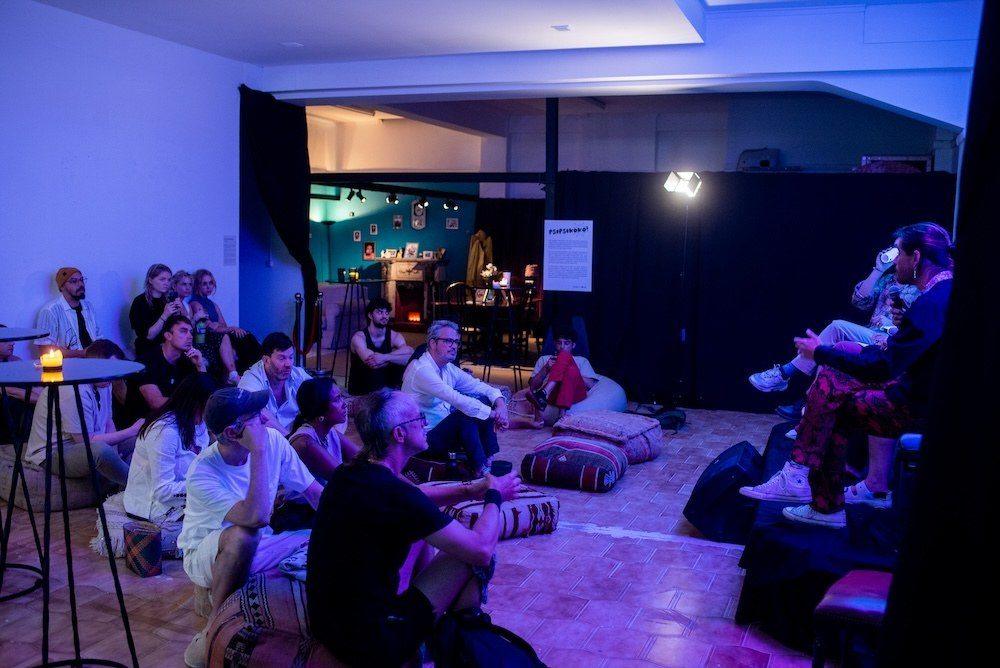 The studio, with artists and engineers working together